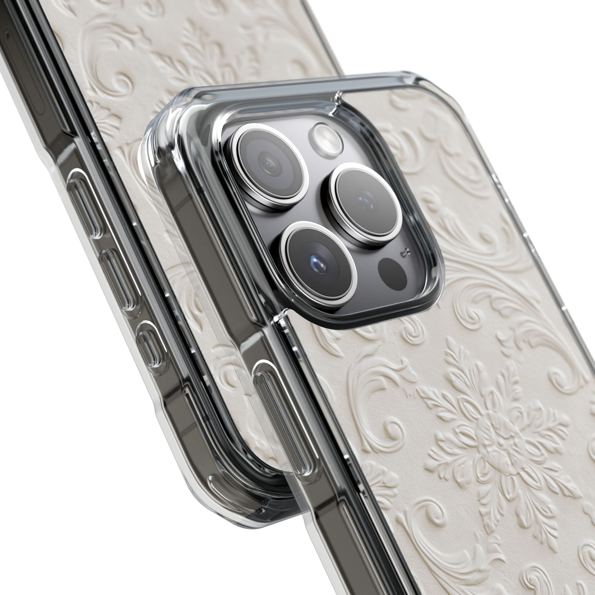 White Impact MagSafe Phone Case for iPhone - Alabaster Floral Relief