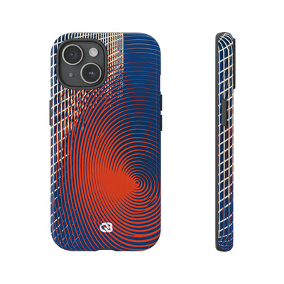 Blue Tough Phone Case for iPhone - Orange Orbit Grid
