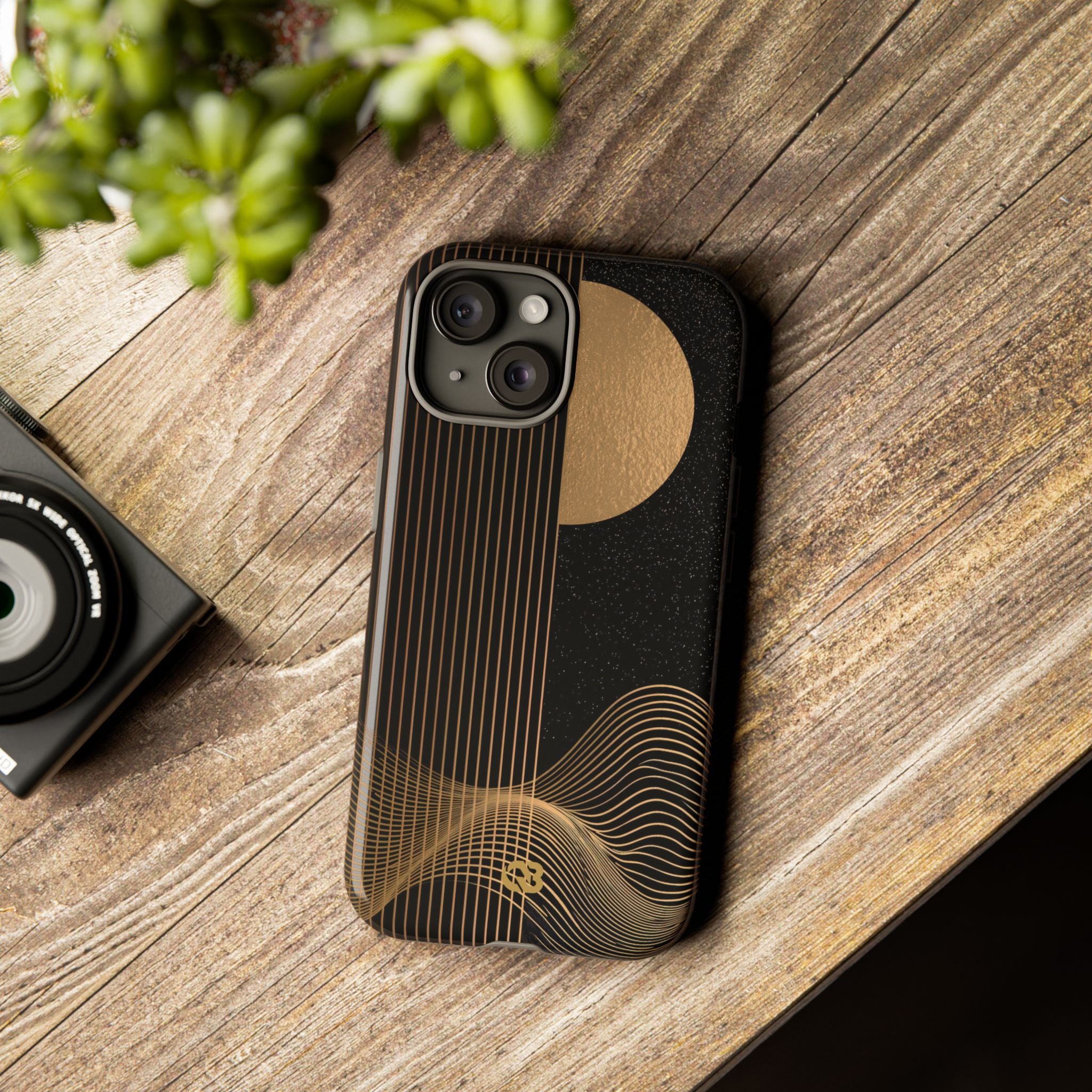 Gold Tough Phone Case for iPhone - Gilded Obsidian Dunes