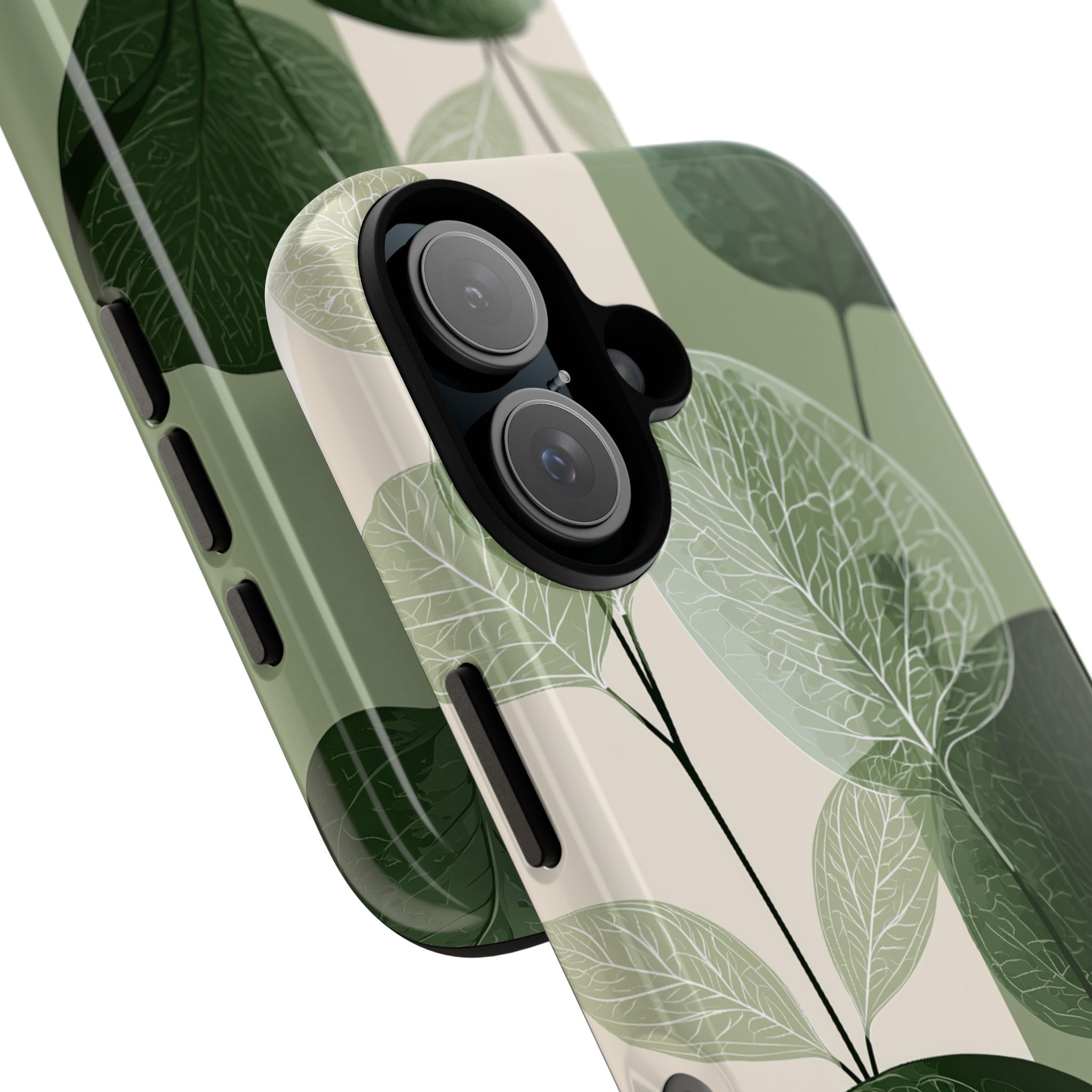 Green Tough Phone Case for iPhone - Sage Leaf Skeletals