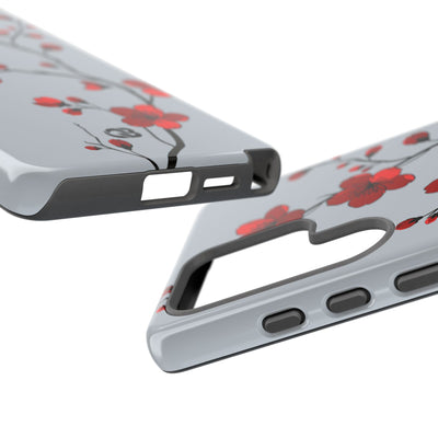 Grey Tough Phone Case for Samsung - Crimson Blossom Onyx