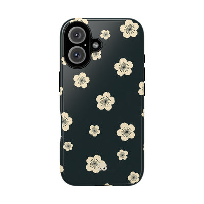 Teal Tough Phone Case for iPhone - Obsidian Cream Petals