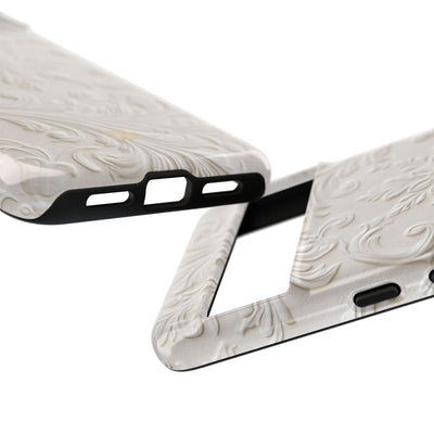 White Tough Phone Case for Google Pixel - Alabaster Floral Relief