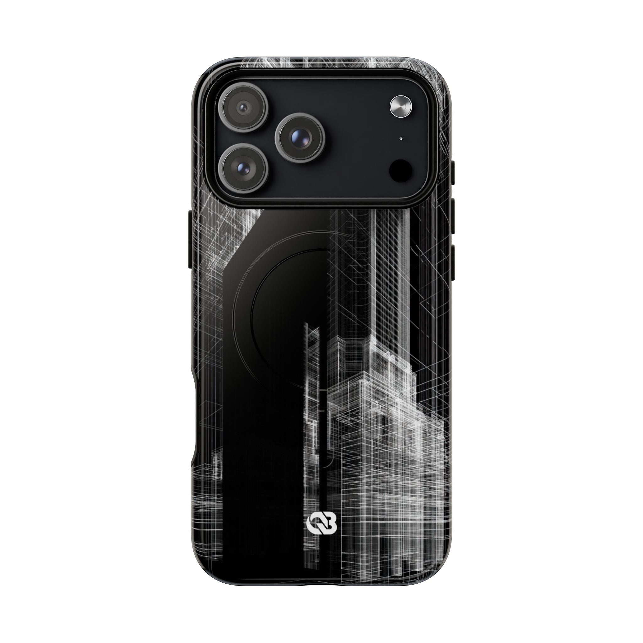 Black Tough 2.0 Magsafe Phone Case for iPhone - Ghost Urban Wireframe