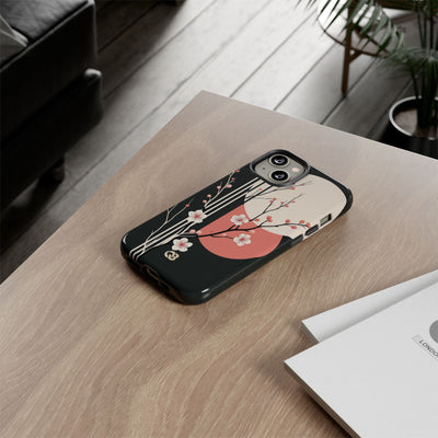 Black Tough Phone Case for iPhone - Kyoto Midnight Blossom