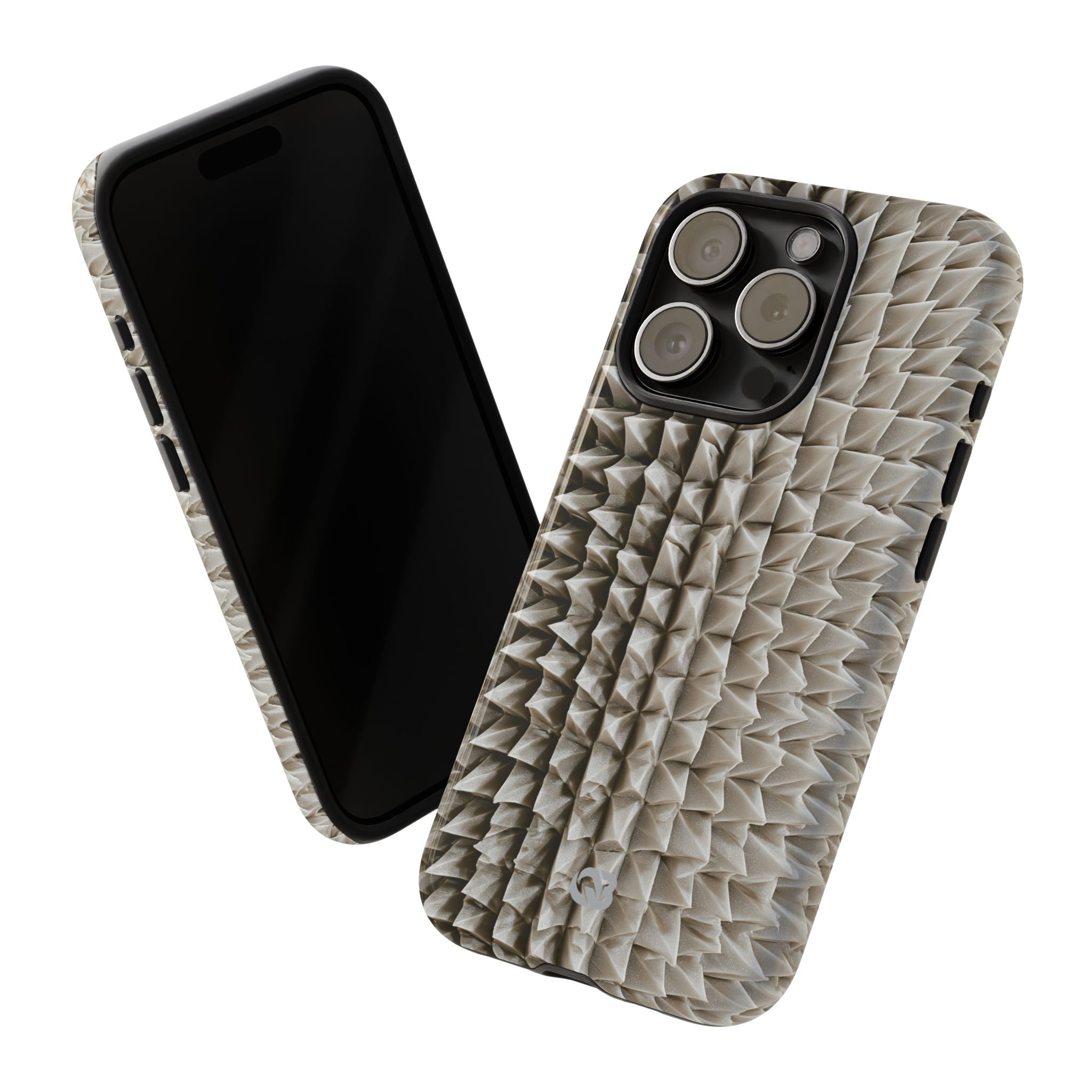 Beige Tough Phone Case for iPhone - Bone Spiked Grid