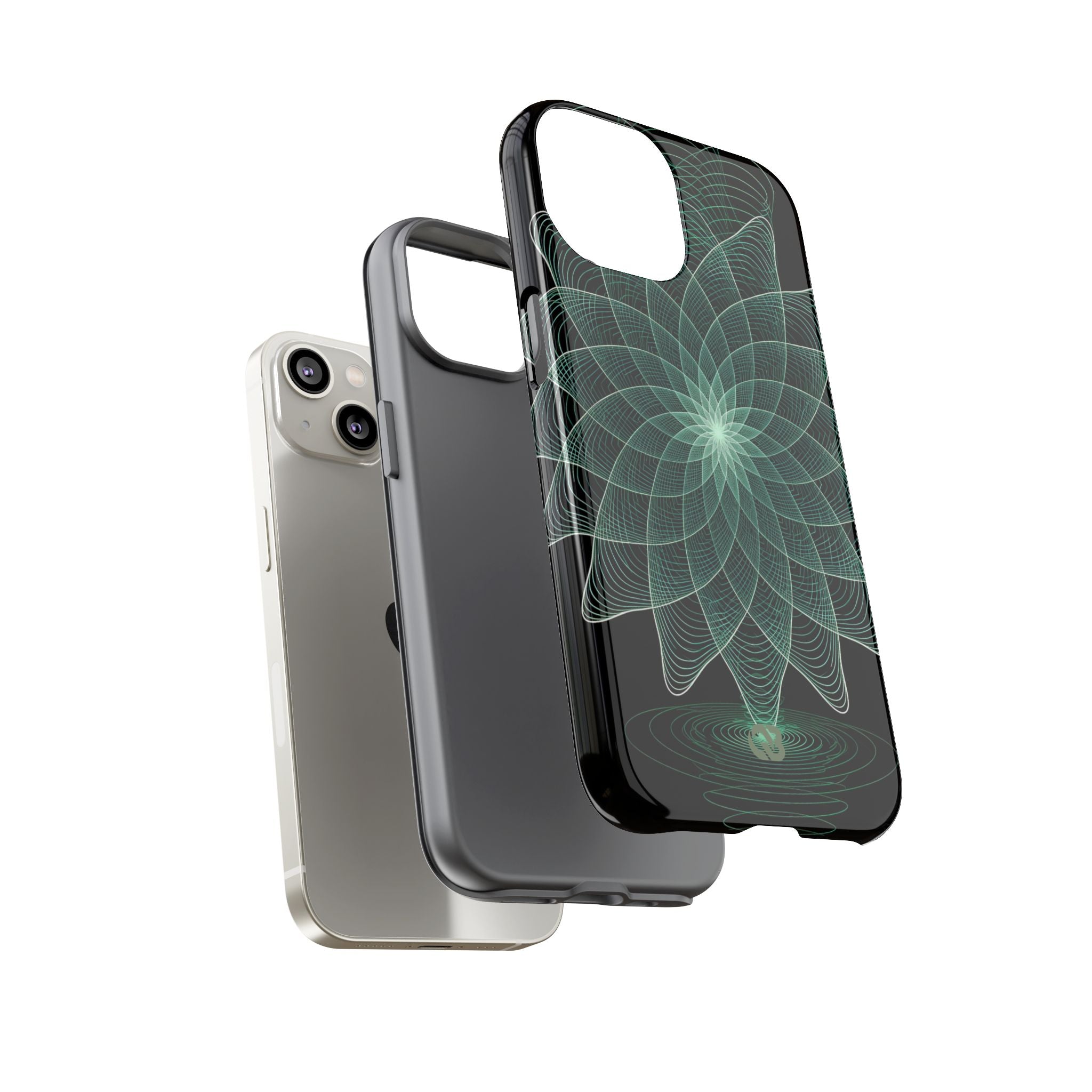 Green Tough Phone Case for iPhone - Cyan Signal Bloom