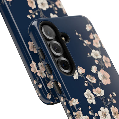 Blue Tough Phone Case for Samsung - Midnight Peach Sakura