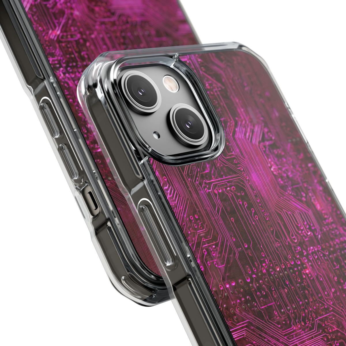 Magenta Circuit Trace · Clear Impact Magnetic Phone Case for iPhone · Pink