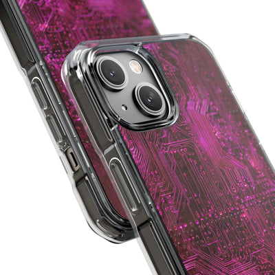 Magenta Circuit Trace · Clear Impact Magnetic Phone Case for iPhone · Pink