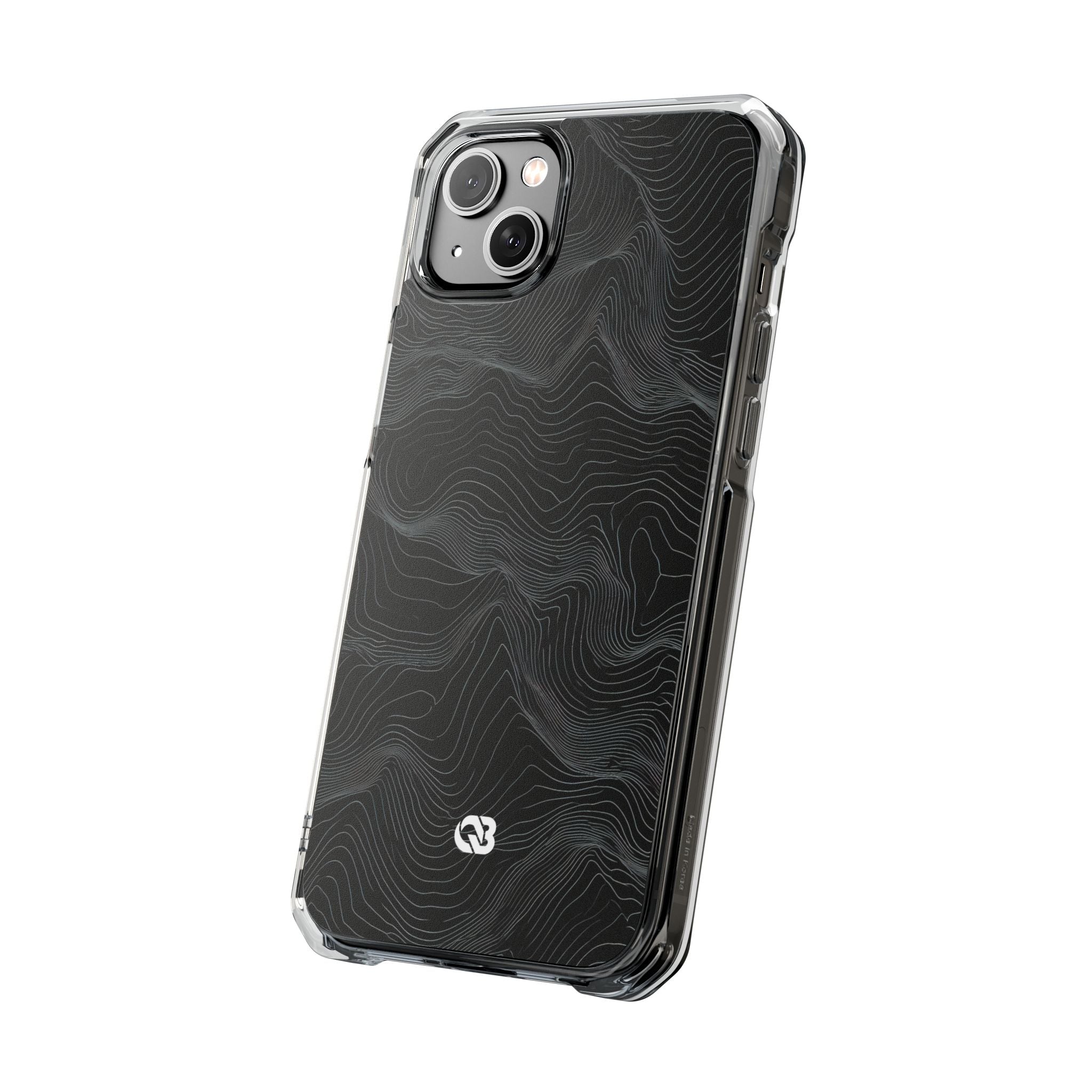 Black Impact MagSafe Phone Case for iPhone - Obsidian Topo Wireframe