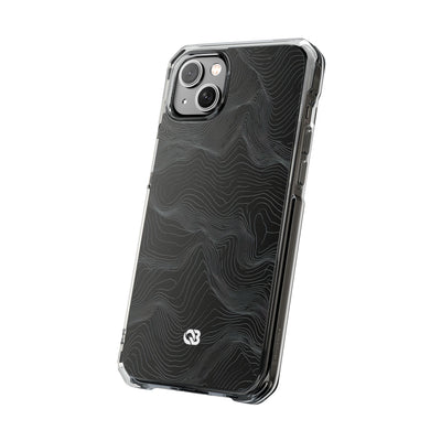 Black Impact MagSafe Phone Case for iPhone - Obsidian Topo Wireframe
