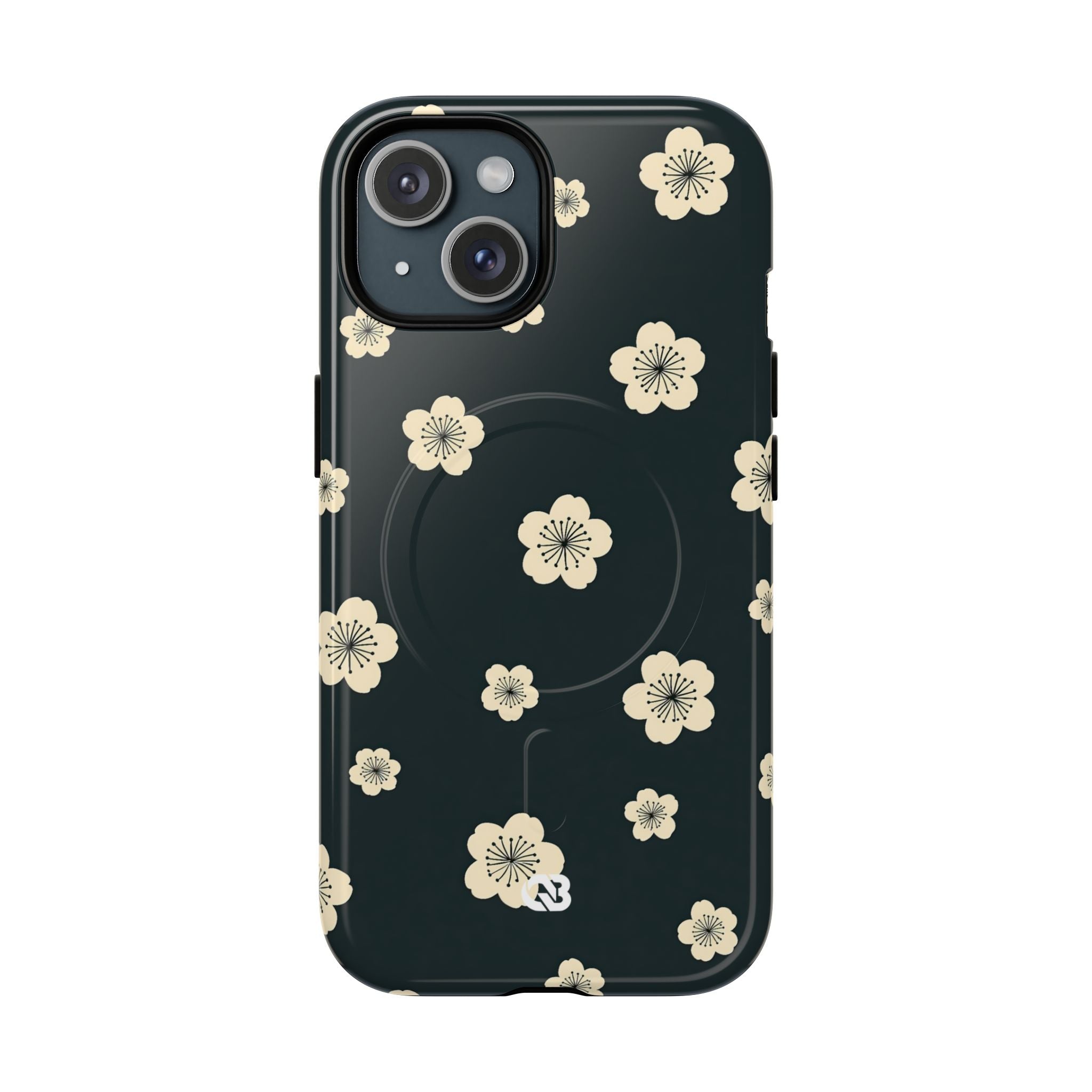 Teal Tough 2.0 Magsafe Phone Case for iPhone - Obsidian Cream Petals