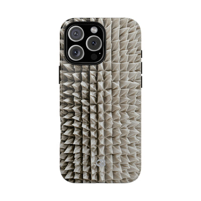 Beige Tough Phone Case for iPhone - Bone Spiked Grid