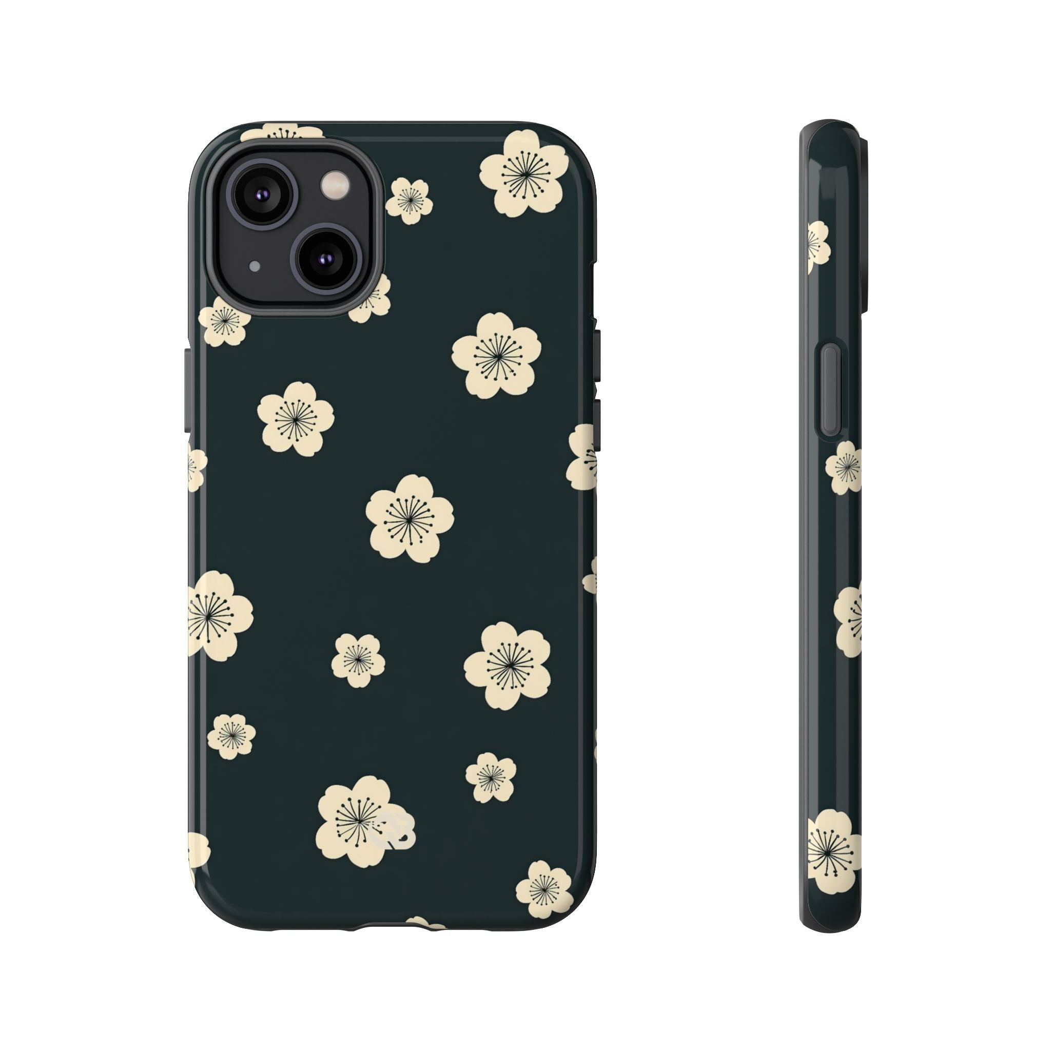 Teal Tough Phone Case for iPhone - Obsidian Cream Petals