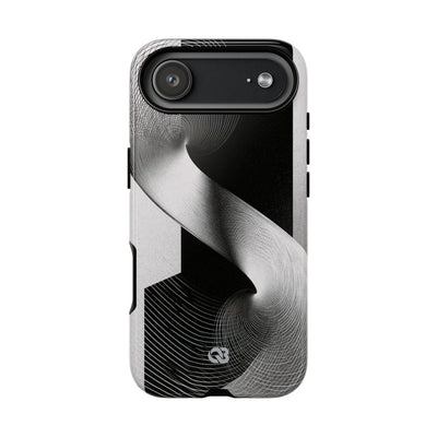 Grey Tough Phone Case for iPhone - Obsidian Moiré Wave