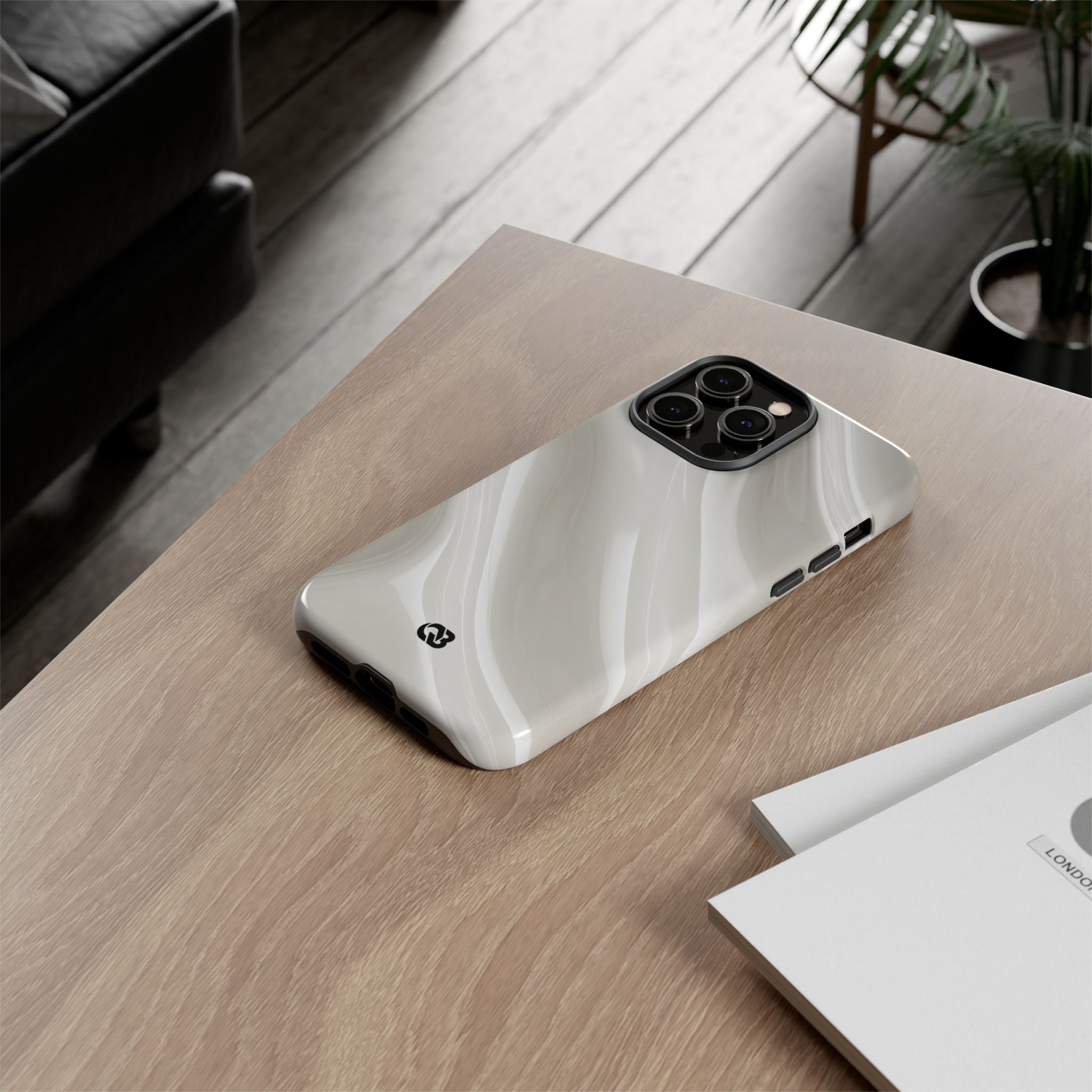 White Tough Phone Case for iPhone - Polished Ivory Wave
