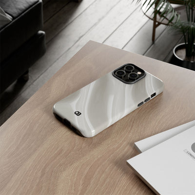 White Tough Phone Case for iPhone - Polished Ivory Wave
