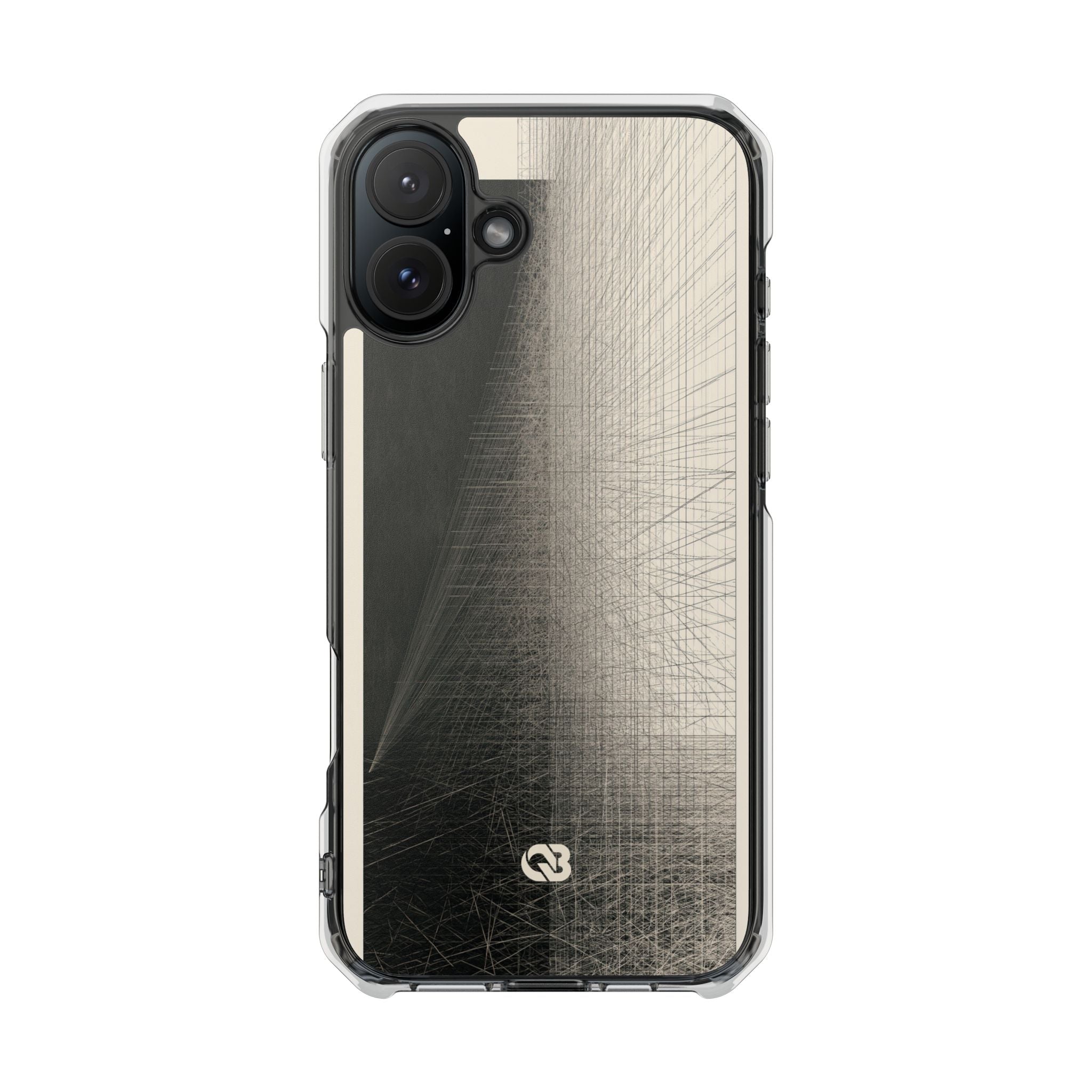 Beige Impact MagSafe Phone Case for iPhone - Brutalist Graphite Grid