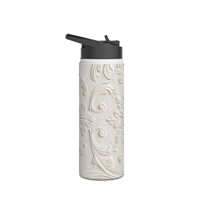 Ivory Baroque Relief · Insulated Water Bottle · White
