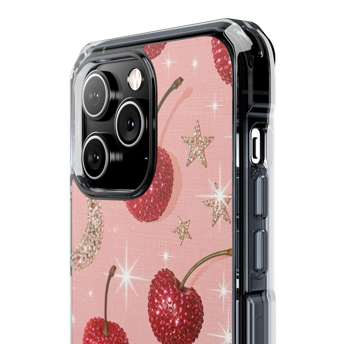 Bedazzled Ruby Cherries · Clear Impact Magnetic Phone Case for iPhone · Pink