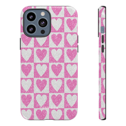 Glitter Herz Gitter iPhone 13 Pro Max Case - Tough