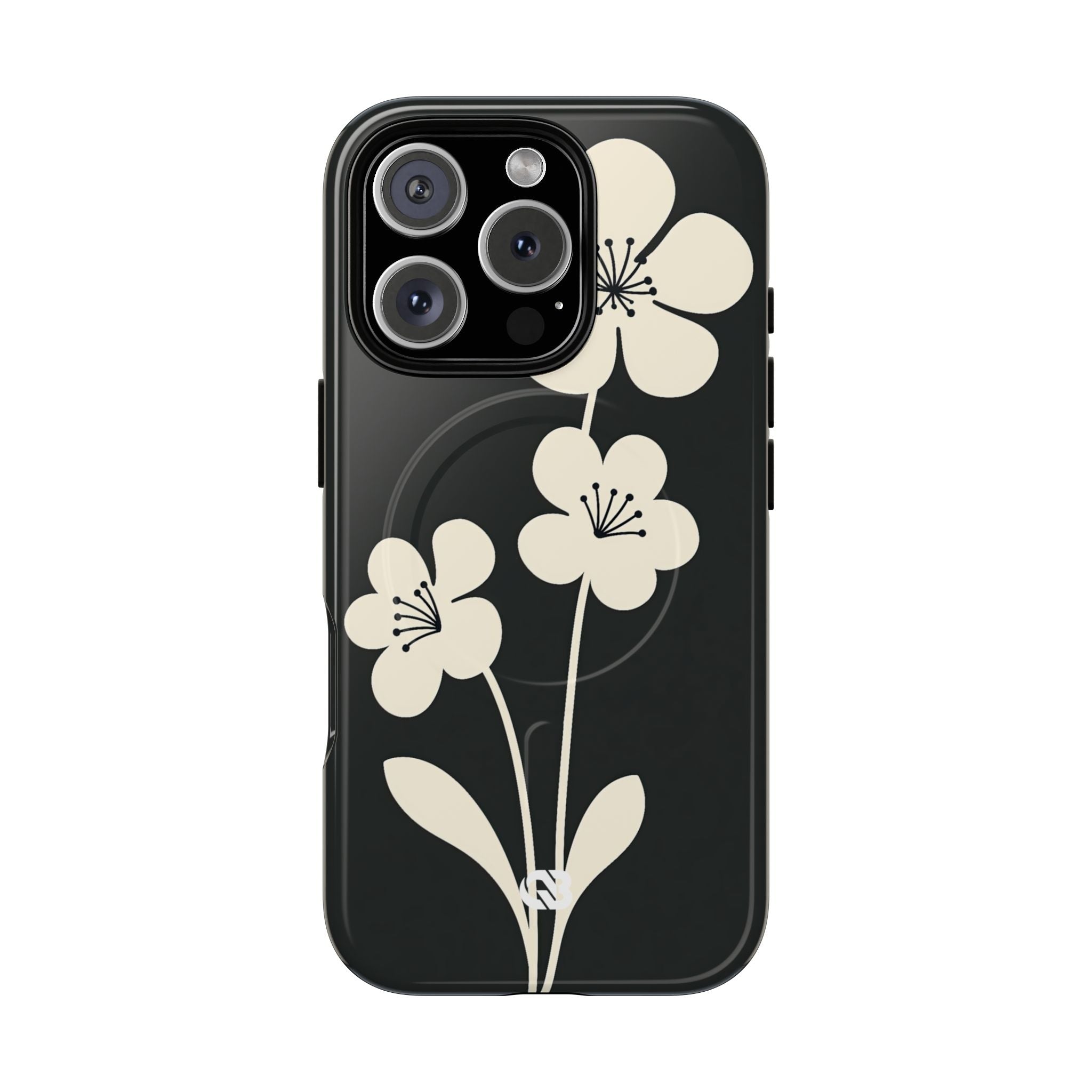 Black Tough 2.0 Magsafe Phone Case for iPhone - Obsidian Cream Bloom