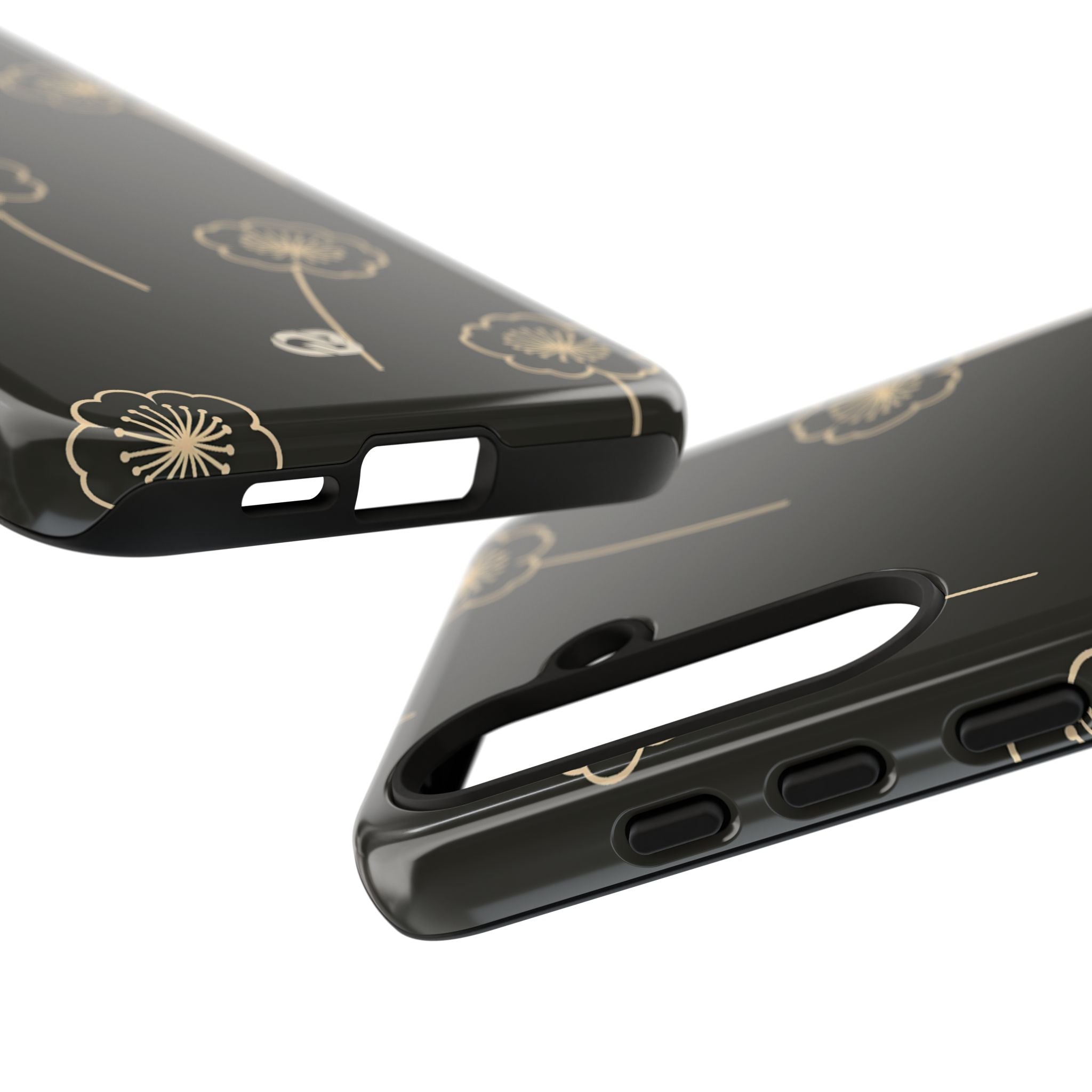 Black Tough Phone Case for Samsung - Obsidian Sand Petals