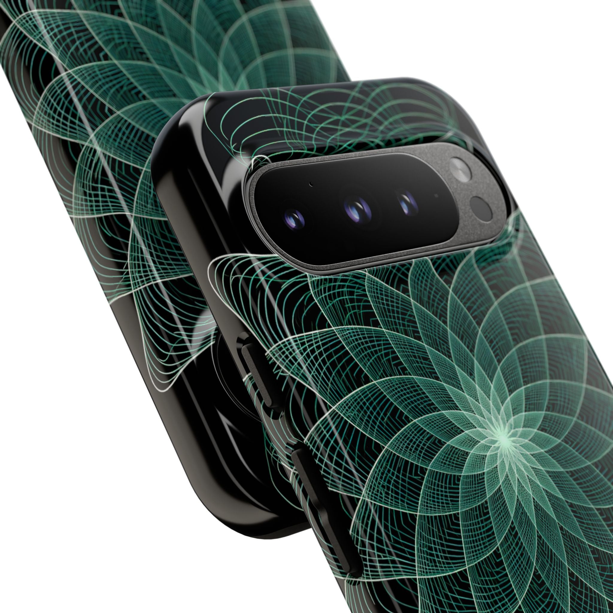 Green Tough Phone Case for Google Pixel - Cyan Signal Bloom