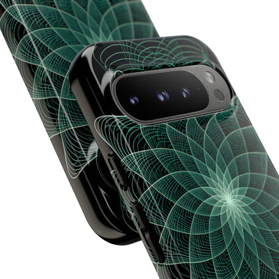 Green Tough Phone Case for Google Pixel - Cyan Signal Bloom