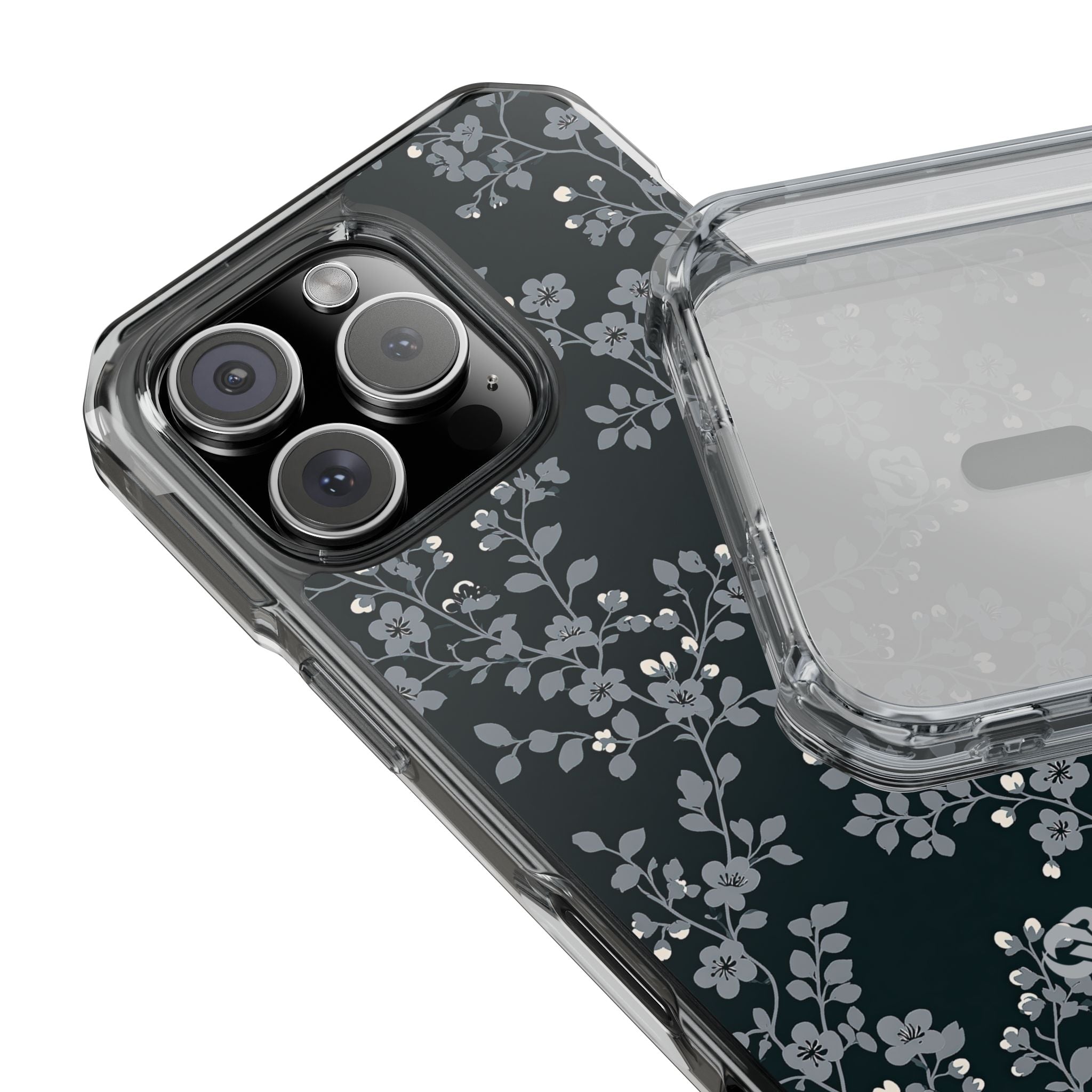 Black Impact MagSafe Phone Case for iPhone - Midnight Slate Blossom