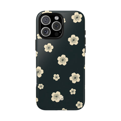 Teal Tough Phone Case for iPhone - Obsidian Cream Petals
