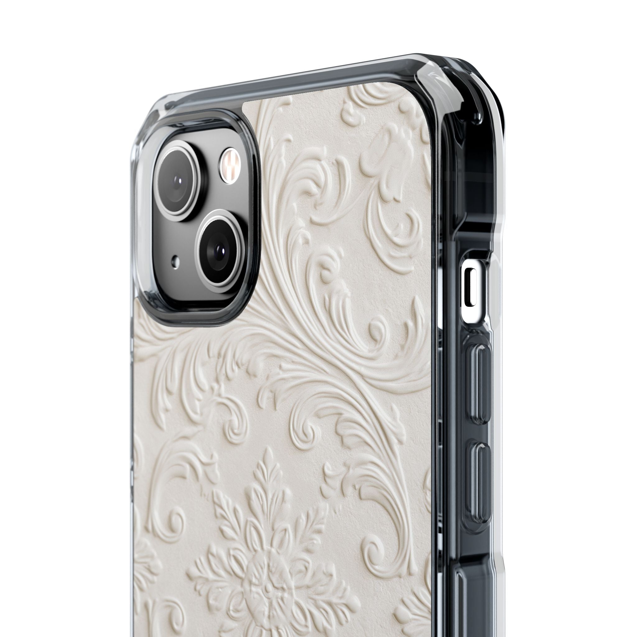 White Impact MagSafe Phone Case for iPhone - Alabaster Floral Relief