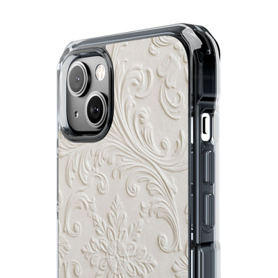 White Impact MagSafe Phone Case for iPhone - Alabaster Floral Relief