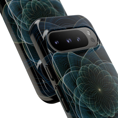 Blue Tough Phone Case for Google Pixel - Celestial Wireframe Bloom