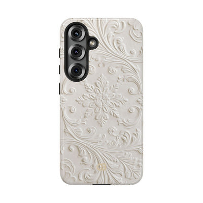White Tough Phone Case for Samsung - Alabaster Floral Relief