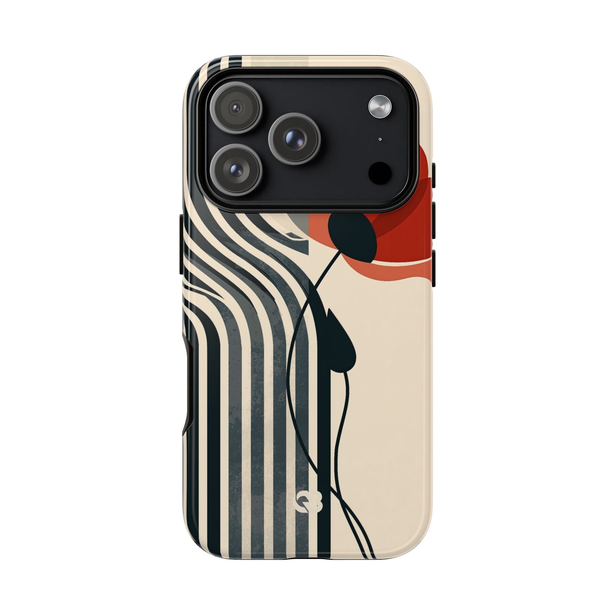 Beige Tough Phone Case for iPhone - Crimson Line Bloom
