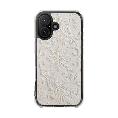 White Impact MagSafe Phone Case for iPhone - Alabaster Floral Relief