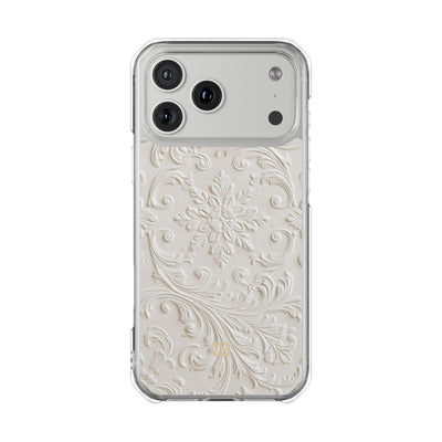 White Impact MagSafe Phone Case for iPhone - Alabaster Floral Relief