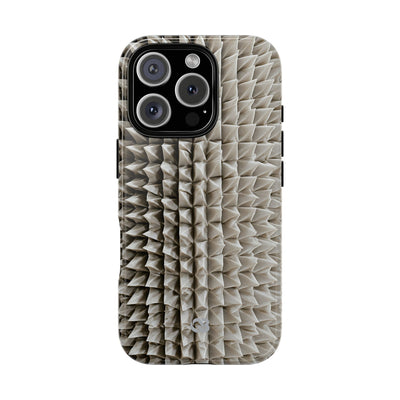 Beige Tough Phone Case for iPhone - Bone Spiked Grid