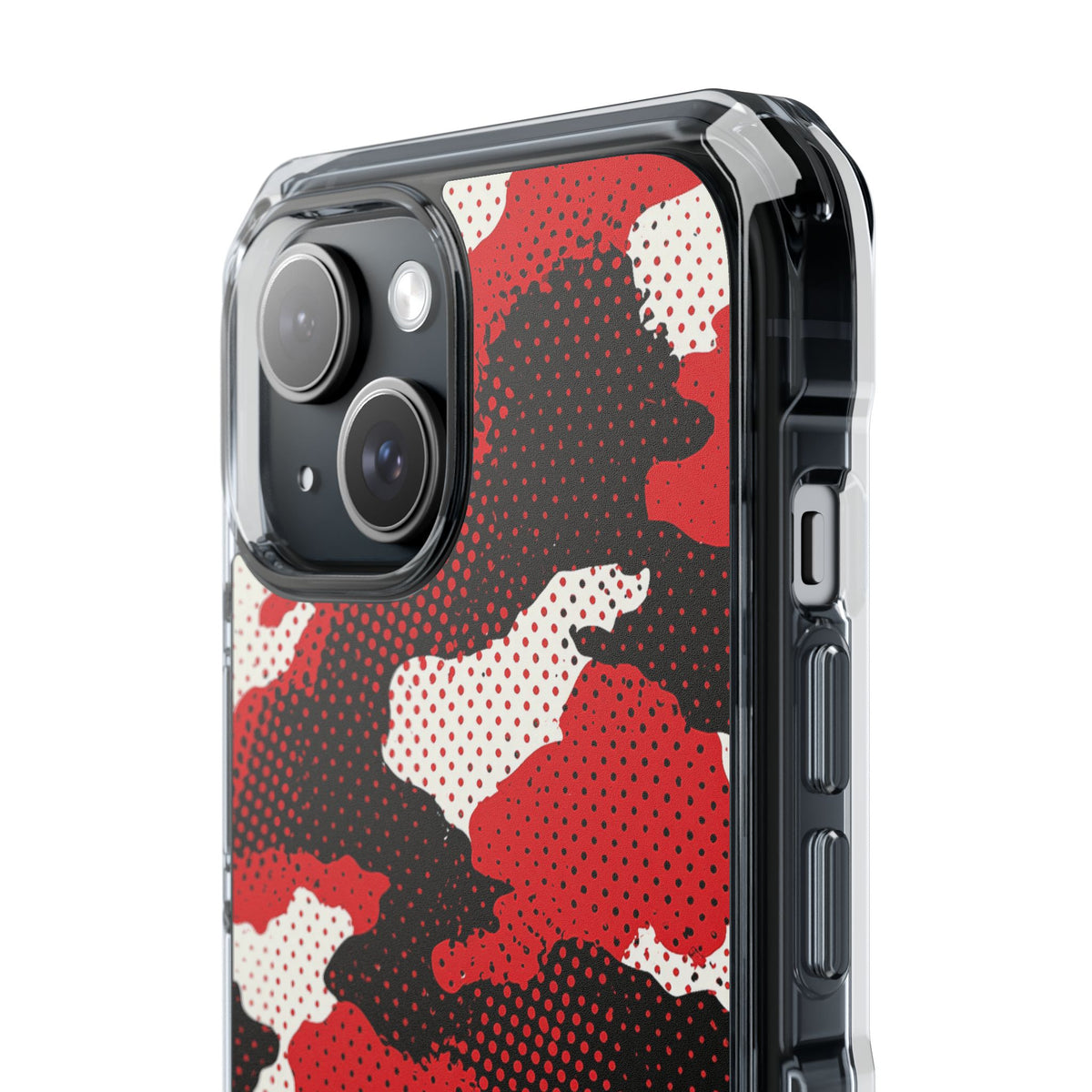 Crimson Halftone Camo · Clear Impact Magnetic Phone Case for iPhone · Red