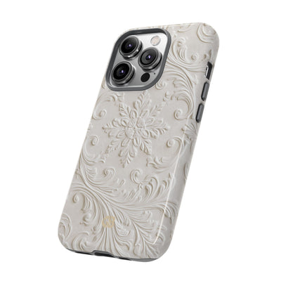 White Tough Phone Case for iPhone - Alabaster Floral Relief