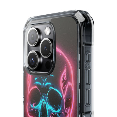 Neon Drip Skull · Clear Impact Magnetic Phone Case for iPhone · Black