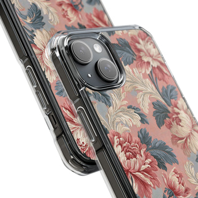 Blush Peony Jacquard · Clear Impact Magnetic Phone Case for iPhone ·  Pink