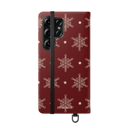 Cream Snowflakes Crimson - Samsung S25 Ultra Case - Wallet