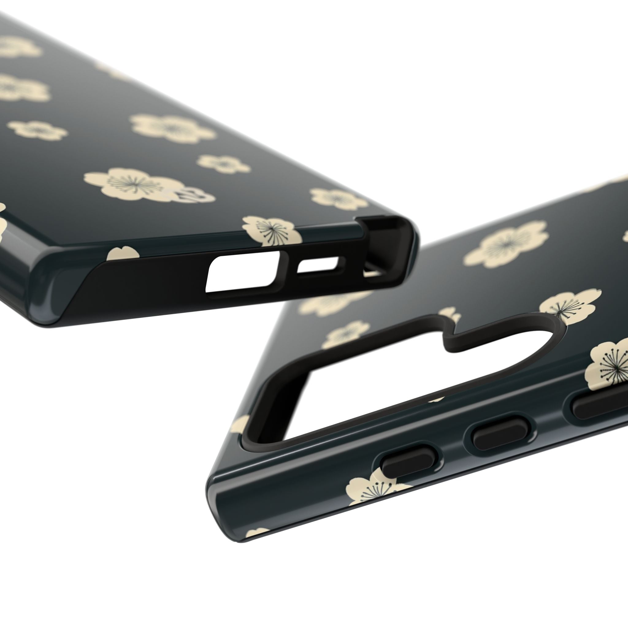 Teal Tough Phone Case for Samsung - Obsidian Cream Petals