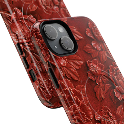 Cinnabar Peony Relief · Tough 2.0 Magnetic Phone Case for iPhone · Red