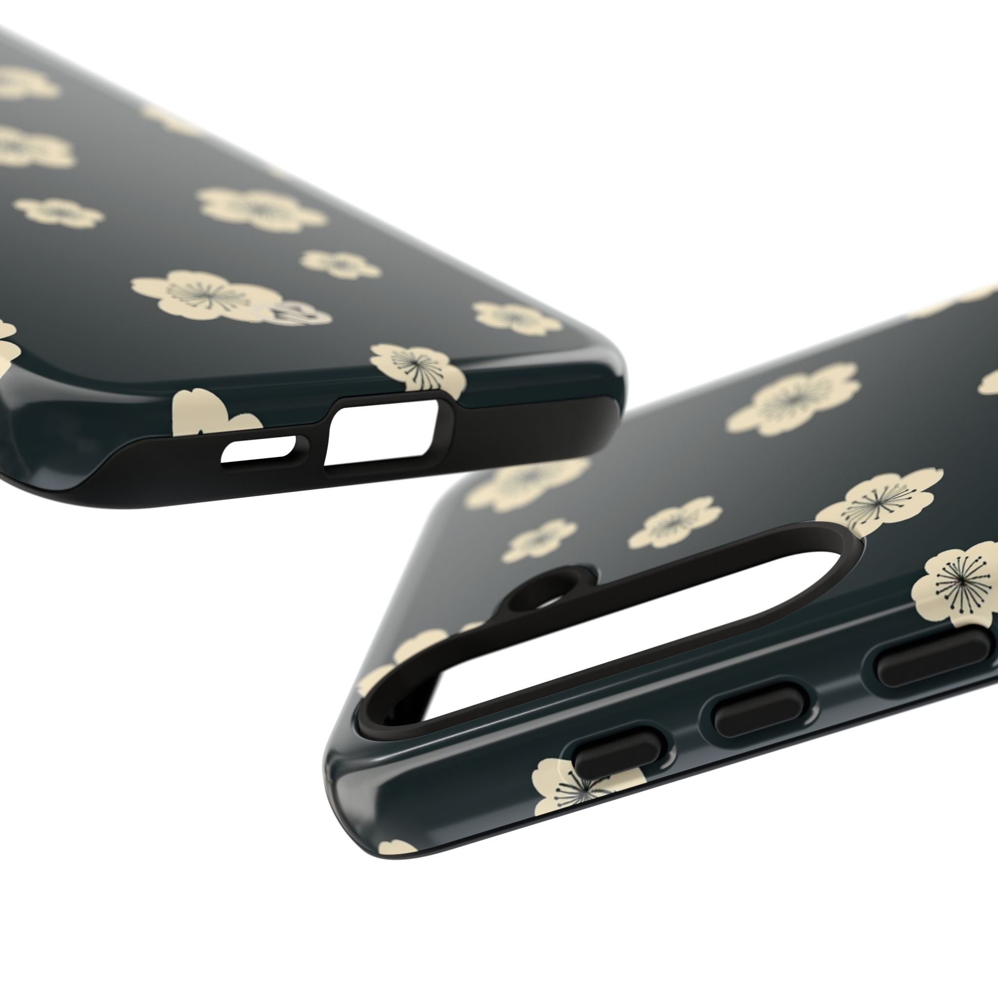 Teal Tough Phone Case for Samsung - Obsidian Cream Petals