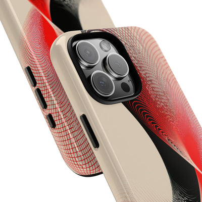 Red Tough Phone Case for iPhone - Crimson Grid Vortex