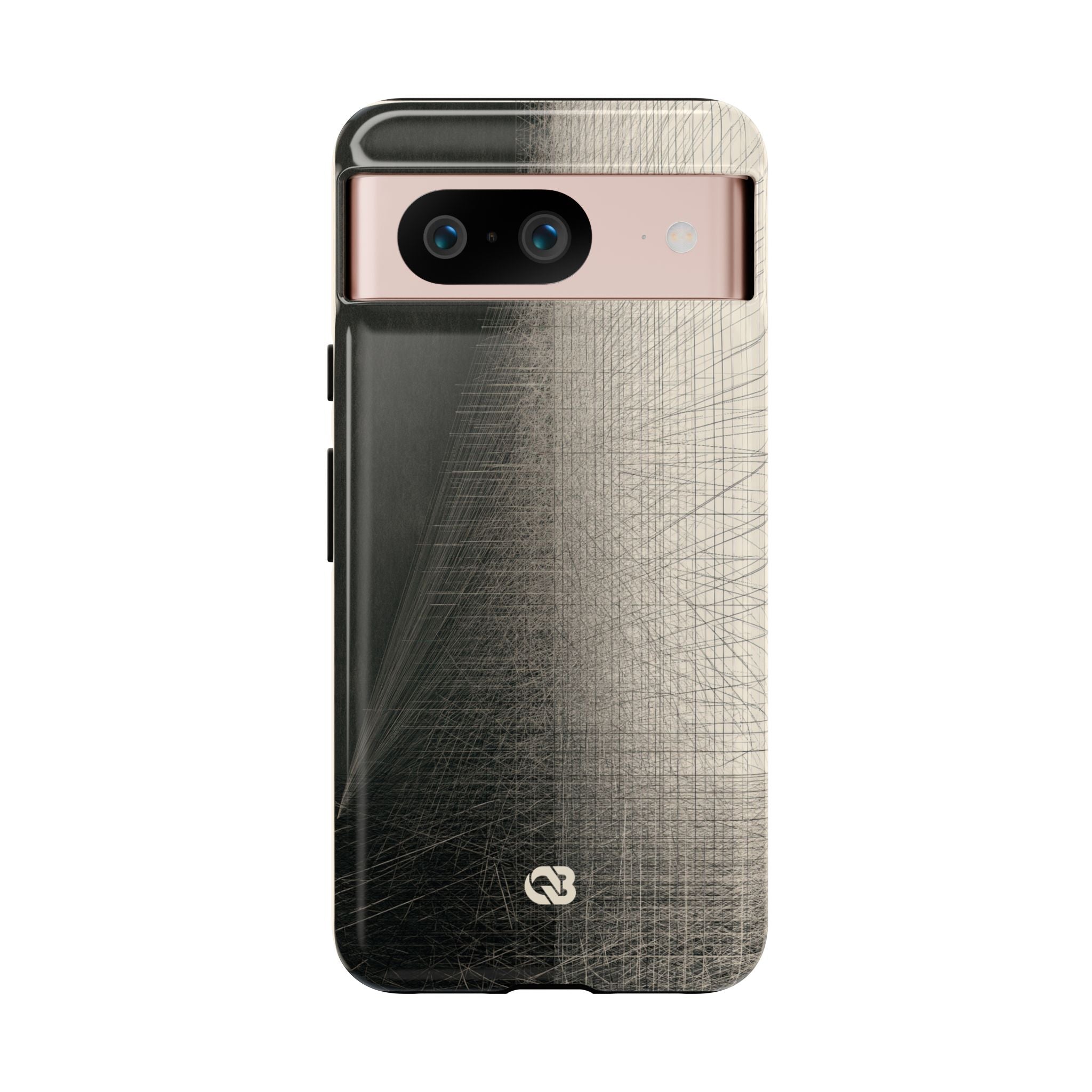 Beige Tough Phone Case for Google Pixel - Brutalist Graphite Grid